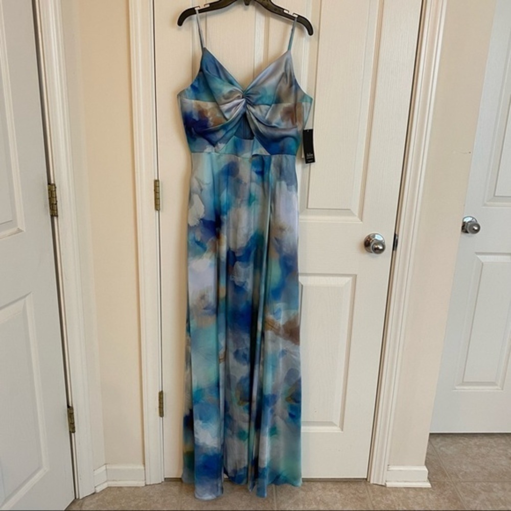 Aidan by Aidan Mattox Printed Twist-Front Maxi Dress in Blue Multi Size 12 - Picture 5 of 13